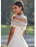 Strapless Ivory Lace Tulle Wedding Dress With Detchable Cape